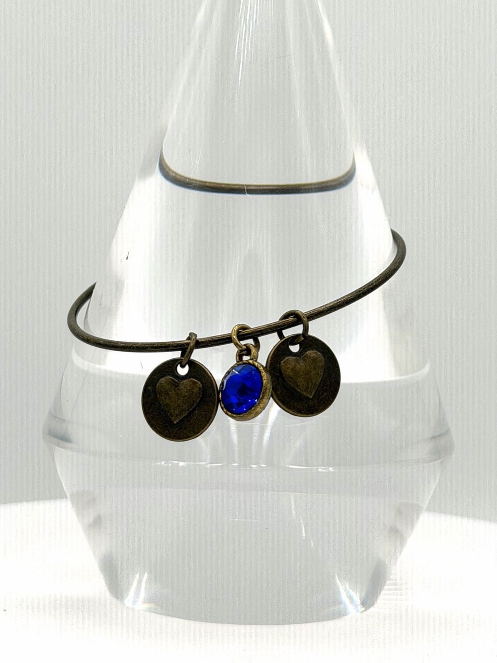 Love & Heart Blue Sapphire Rhinestone Charms Woman’s Bangle Bracelet Jewelry